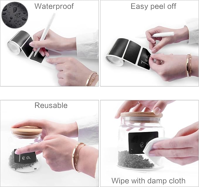 Chalkboard Labels, 120 Pcs Black Reusable Waterproof Labels Stickers, Kitchen Pantry Sticker for Containers, Mason Jars, Condiments, Food Storage (Oval)