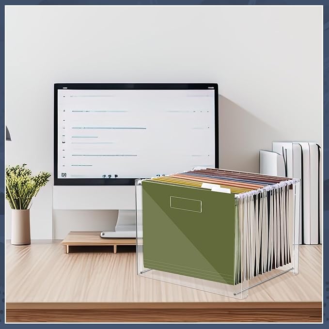 Dispowreath 24 Hanging File Folder with Acrylic Organizer for Letter/a4 Size Desktop Clear File Storage Box with Handles for Home Work Office Use(Neutral,Classic)