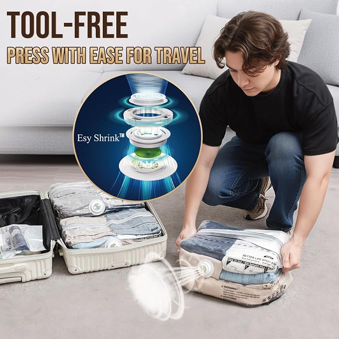 TAILI 8 Pack Cube Vacuum Storage Bags, Medium Size (25x19x11 inch), Vacuum Seal Bags for Clothing, No Pump Compression Packing Cube for Home Storage, Space Saving for Blankets, Baby Clothes, Pillows