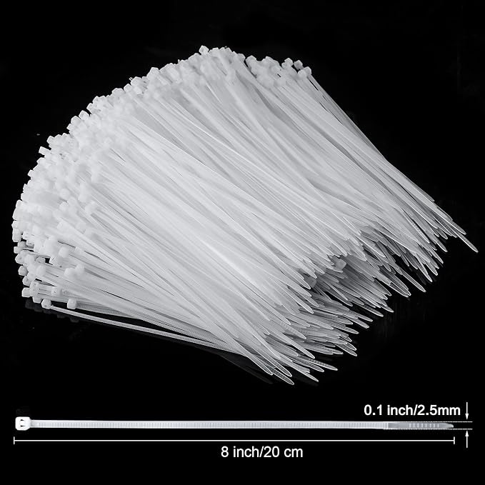 500 Pcs White Zip Ties, 8 Inch Clear Self-Locking Nylon Cable Ties, Premium Heavy Duty Plastic Wraps Wire Ties for Indoor and Outdoor