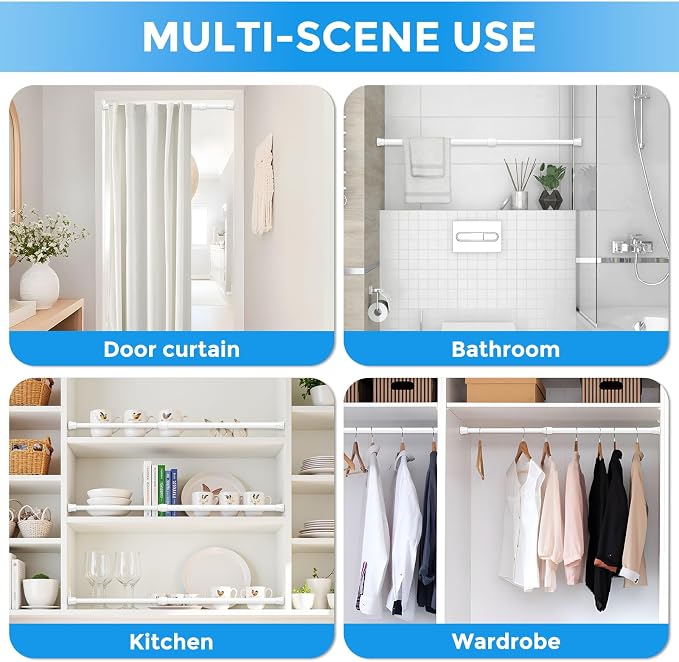 2 Pack Spring Tension Curtain Rod 17 to 28 Inch, DIY Small Curtain Rods No Drill for Window Cupboard Closet Kitchen Cabinets, White