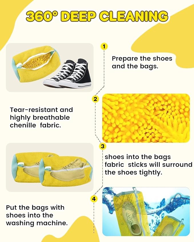 Shoe Washing Machine Bag: Shoe Bag for Washing Machine - Reusable Shoe Cleaning Bag for Sneaker Tennis Shoes Unstain Cleaner Kit(Yellow 1 Pcs)