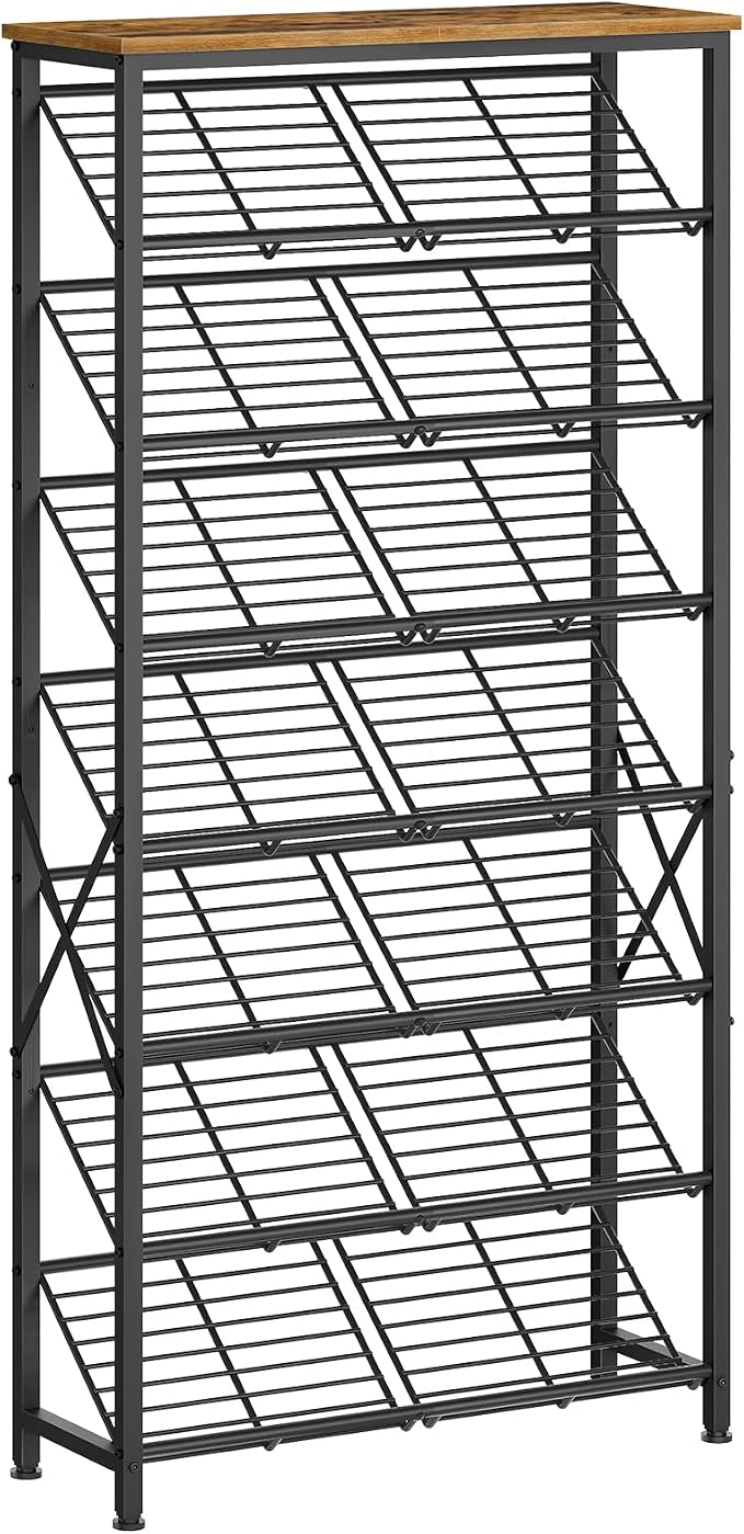 YATINEY 8-Tier Tall Shoes Rack, Slim Shoe Organizer for Entryway, Large-Capacity Thin Shoe Rack for Closet, Narrow Shoe Storage Shelf Holds 24-32 Pairs, Space Saving, Black and Rustic Brown SS26BR