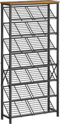 YATINEY 8-Tier Tall Shoes Rack, Slim Shoe Organizer for Entryway, Large-Capacity Thin Shoe Rack for Closet, Narrow Shoe Storage Shelf Holds 24-32 Pairs, Space Saving, Black and Rustic Brown SS26BR