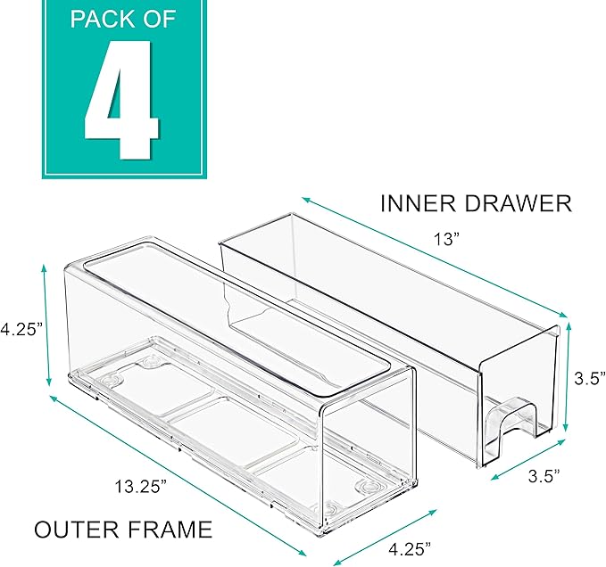 Sorbus Small Clear Acrylic Storage Drawers (4 Pack) - Stackable Plastic Organizer Bins for Fridge, Freezer, Pantry, and Bathroom
