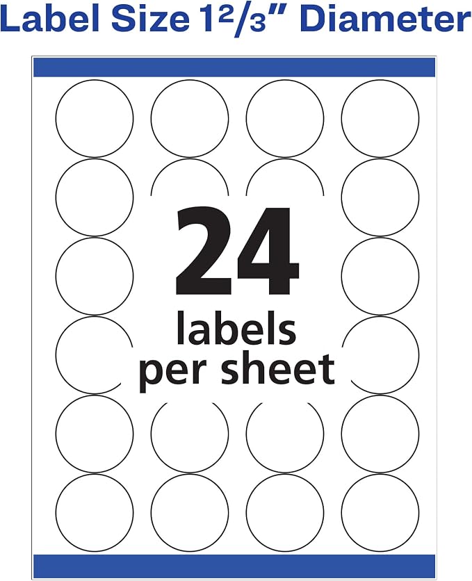 Avery Round Printable Labels, 1-2/3" Diameter, Matte White, Sure Feed Technology, Laser & Inkjet Compatible, 600 Blank Labels Total, Great for Branding, Packages, School Supplies, and More (5293)