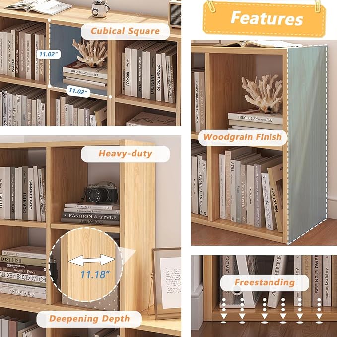 NELYE 8 Cube Organizer Bookcase White Open Shelf | Suitable for 11-inch Fabric Storage Bins, Simple Compartments Bookshelf, Holds 20 Lbs per Cube