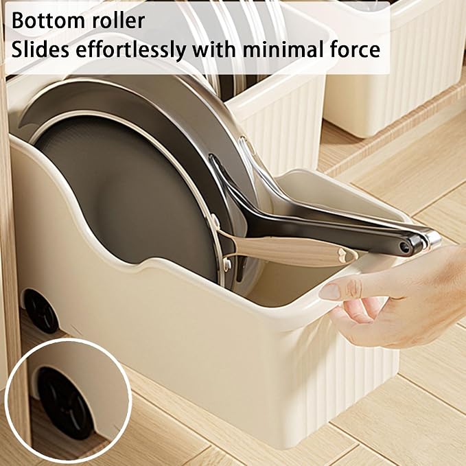 Pull Out Cabinet Organizer Bin with Roll Wheels, Kitchen Bathroom Cabinet Under Sink Organizer and Storage, Multi-Use Cabinet Organizer Basket for Pantry Shelves