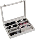 Frebeauty 8-Slot Sunglass Organizer,Velvet Sunglass Holder with Clear Lid | Vanity Glass Holder,Sunglass Case For Multiple Sunglass,Sunglass Tray for Drawer,Sunglass Box for Women,Eyeglass Organizer