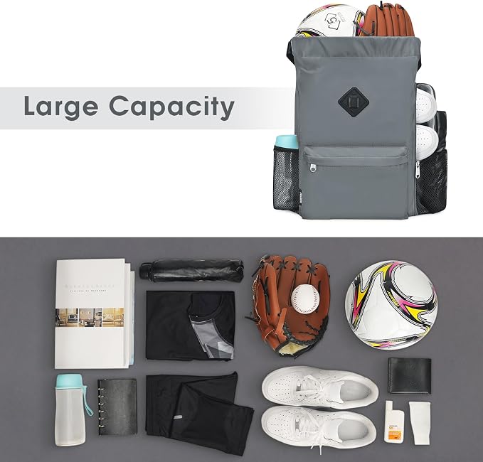 WANDF Drawstring Backpack with Shoe Compartment, Sports Gym Bag | Multi-Pocket Storage, Water-Resistant Fabric, Cinch String Bag