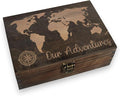 Engraved Adventure Memory Box – Wooden Keepsake Box for Travel Memories, Camping, Couples and Valentine’s Day, Rustic Storage, Medium Size, Dark Walnut – 8.5 x 6 x 3 in