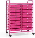 LDAILY 20-Drawer Rolling Storage Cart, Rolling Storage Cart, Storage Organizer on Wheels, Metal Frame, Scrapbook Paper Tools, Suitable for Office School, Classroom (Hot Pink, 20 Drawer)
