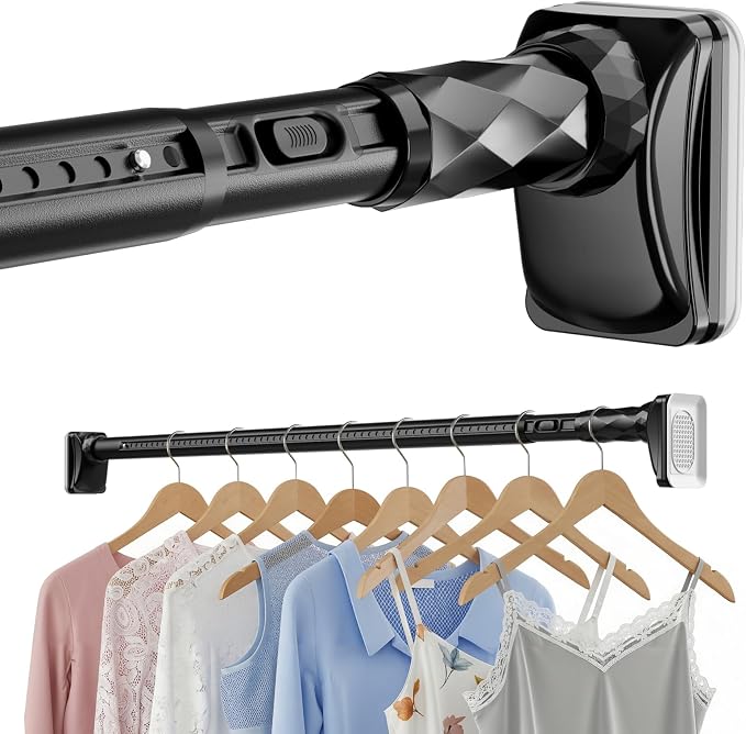 Closet Rods For Hanging Clothes,41-87 In Extra Long Tension Rod For Closet,Adjustable Rod Without Drilling 33lb Heavy Duty Closet Rods Diameter 1.26in-One-Bond Stretching,Black