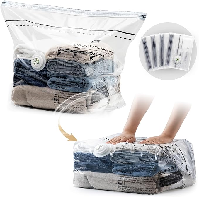 Cube Vacuum Storage Bags, 4 Pack Medium Size (25x19x11 inch), Vacuum Seal Bags for Clothing, Compression Packing for Clothes, Blankets, Baby Clothes, No Pump Needed
