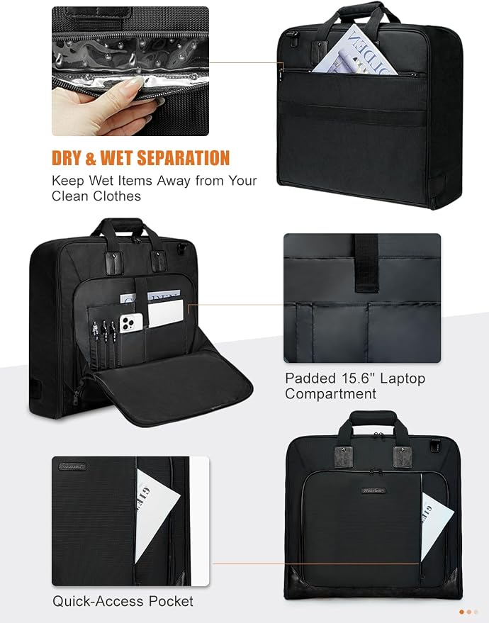 Noozion Garment Bag for Travel, Large Carry On Suit Bag for Business Up to 3 Suits, Wrinkle Free Garment Bag for Hanging Clothes with Shoulder Strap, Laptop Compartment, and Wet-Dry Pocket