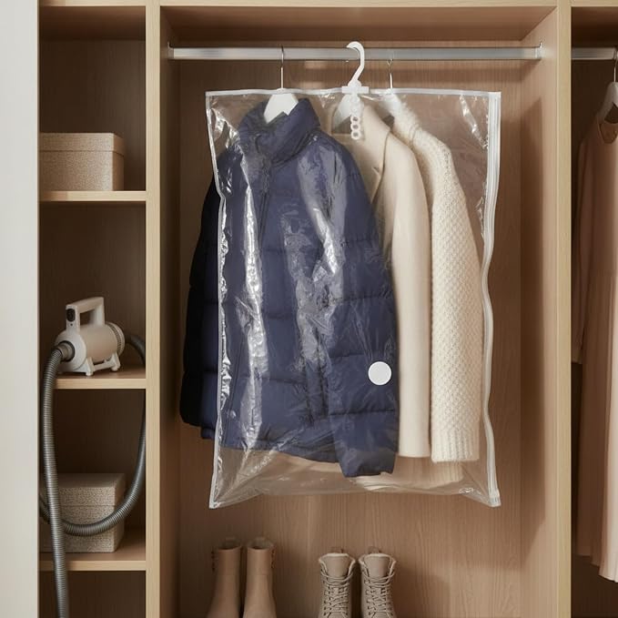 Hanging Vacuum Storage Bags for Closet, Clear Compression Saver for Coats & Suits, Space Saving Organizer (1 Pack)