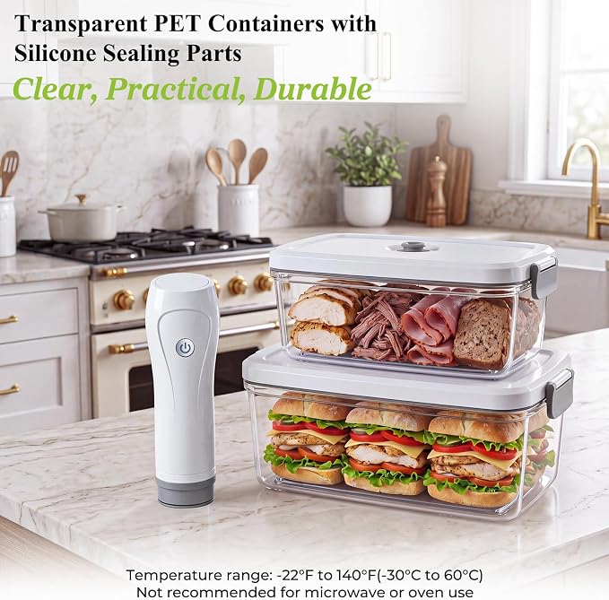 URPOWER Compact Vacuum Sealer Set with 2 Vacuum Containers for Food Storage (34 fl oz & 68 fl oz), Handheld Portable Vacuum Pump Vacuum Food Sealer Machine for Food Storage, Travel & Meal Prep