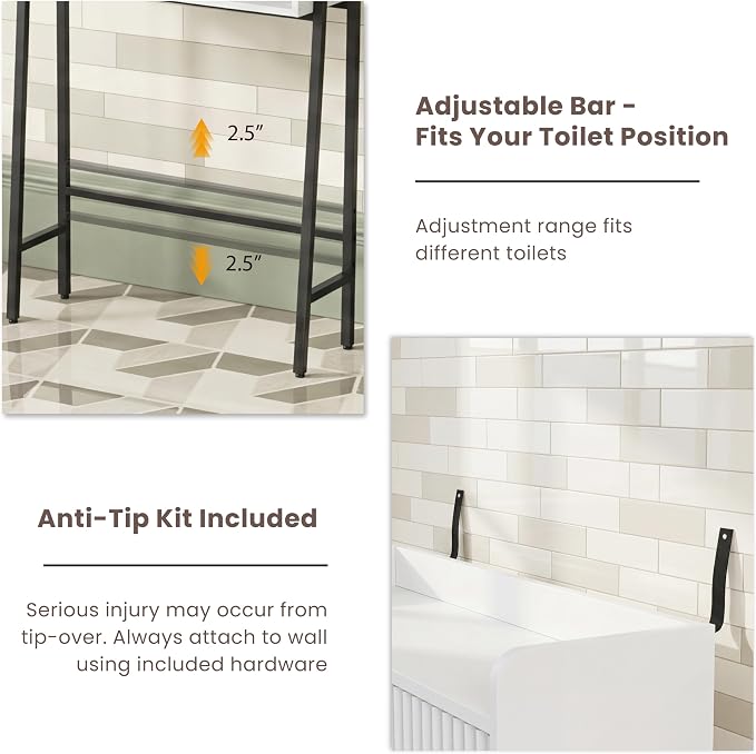 31" W Over The Toilet Storage Cabinet with Fluted Door,Bathroom Organizers and Storage with Adjustable Shelves, Mordern Over Toilet Organizer for Bathroom,Restroom,Laundry,White