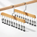 Novabright 2 Pcs Closet Organizers with 10 Clips Hat Pants Scarf Socks Hangers Wood Space Saving Rotating Hanging Hangers Clothespins with Padded Clips for Leggings Bra Tie Belt Jeans Skirt (Wood)