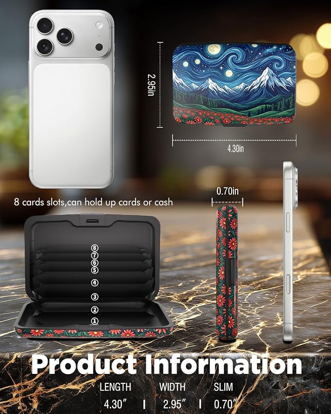 Maicican RFID Blocking Aluminum Credit Card Holder | Slim Metal Wallet for Women & Men, Business Card Case for Travel, Fits Front Pocket, Card holder wallet - Starry Sky Flower