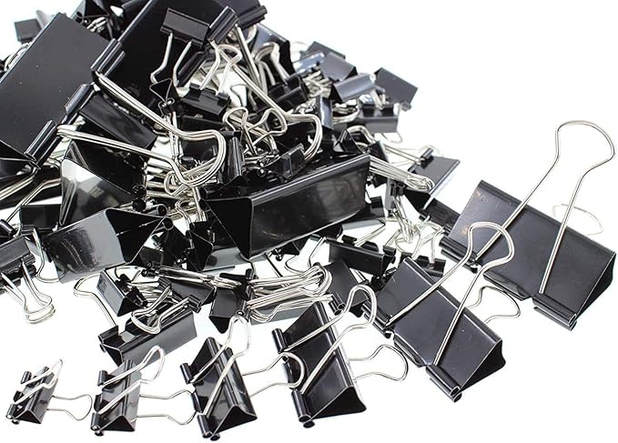 Assorted Sizes Binder Clips,Paper Clamps,Black Metal Fold Back Clips for Office School Supplies,Large, Medium,Small Size Metal Clips,Big Size Paper Holder,Elastic Rubber Band (120 PCS Black)