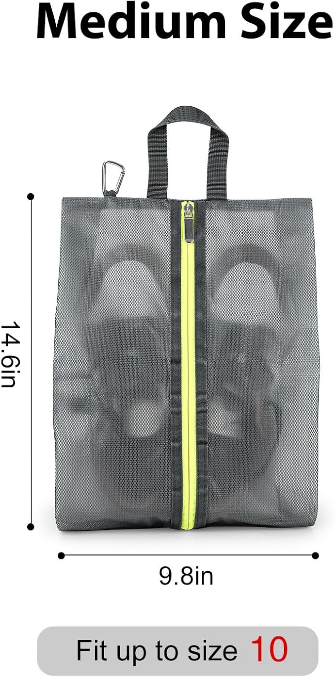 2 Pack Shoe Bags for Travel, Sneaker Bags, Waterproof Travel Shoe Bags with Zipper for Packing, Golf Shoe Dust Bags for Man and Women, Medium, Grey