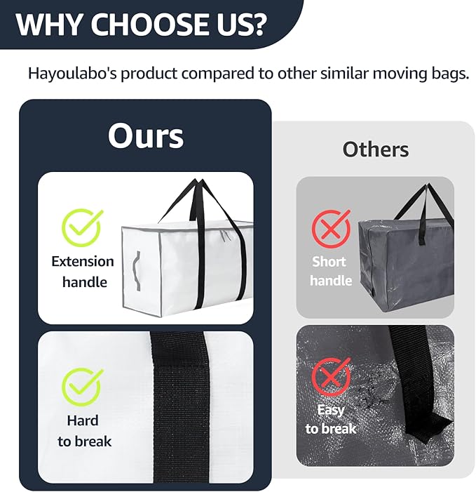 Moving Bags Heavy Duty Extra Large, Moving Boxes, Moving Supplies Essentials, Blue Storage Bins with Lids, Plastic Packing Totes, Storage Bags for Clothes with Handles & Zippers(White, 4 Pack)