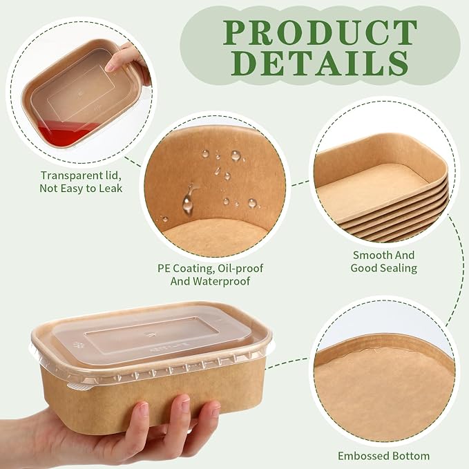 Maxdot 50 Pack 22 oz Disposable Food Containers with Lids Paper Food Containers Bowls for Meal Prep, Salad, Ice Cream, Yogurt, Soup Bowls Party Leftover Box