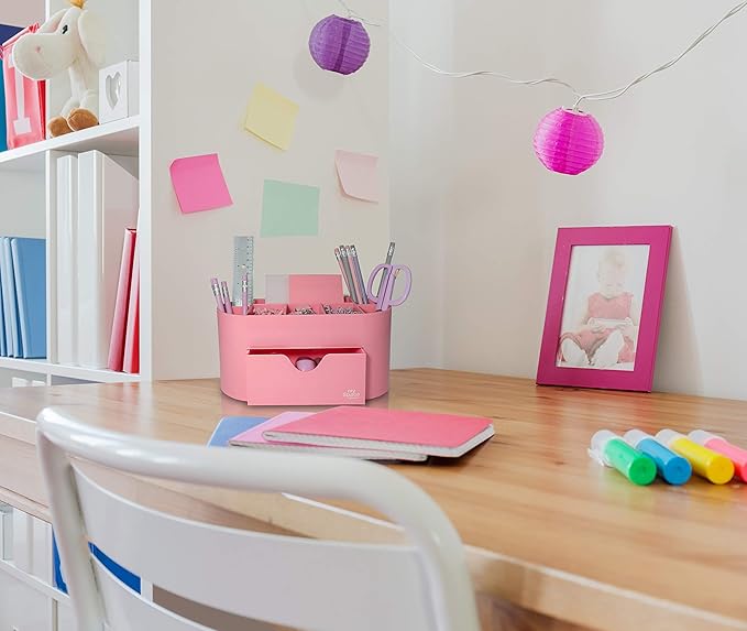 My Space Organizers Pink Desk Organizer for Office Supplies and Desk Accessories - Pen Holder Desktop Organization for Room College Dorm Home School (Pink)