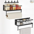 Magnetic Spice Rack Organizer for Refrigerator, 2 Pack, Paper Towel Holder Magnetic with Hooks, Multi Use Kitchen Shelf, 12.8"x4.3"x6.3", Black