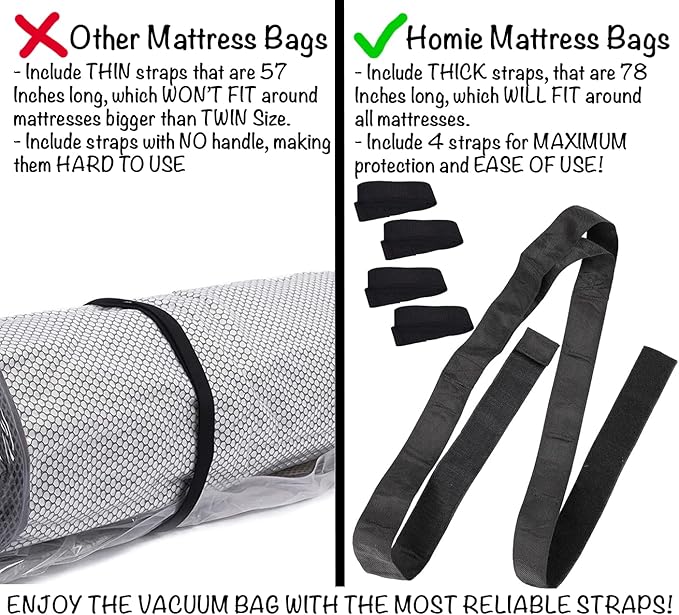 Mattress Vacuum Bag for Moving, Vacuum Seal Mattress Bag for Memory Foam or Inner Spring Mattresses, Compression and Storage for Returns, Leakproof Valve and Double Zip Seal (Full)