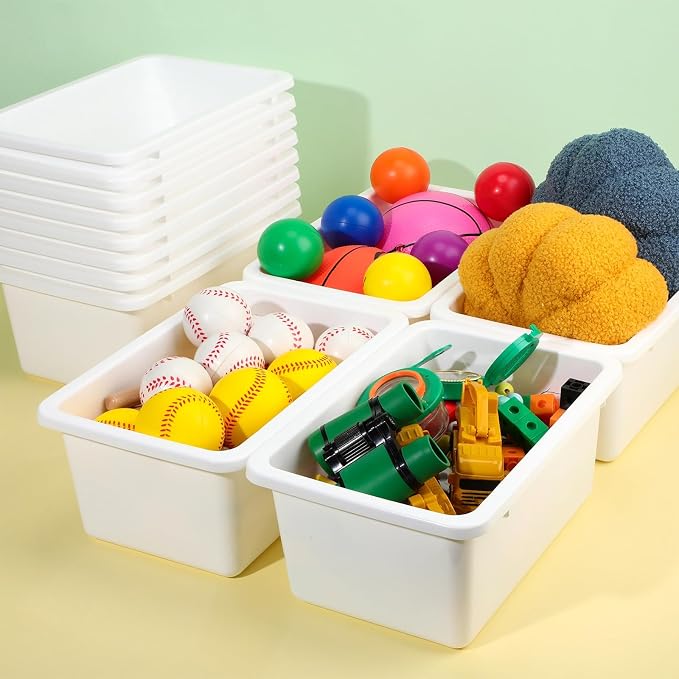 Zonon 12 Pcs Plastic Cubby Storage Bin Back to School Classroom Cubby Organization Storage Container with 1 Pack Self Adhesive Label for Office School Library(White Color,11.61 x 7.68 x 4.92)