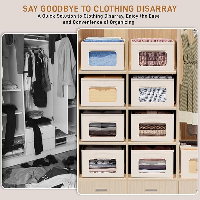 Linen Closet Organizers and Storage 8 Packs-Fabric Storage Bins with Clear Windows,Closet Baskets for Organizing Clothes, Pants, Towels
