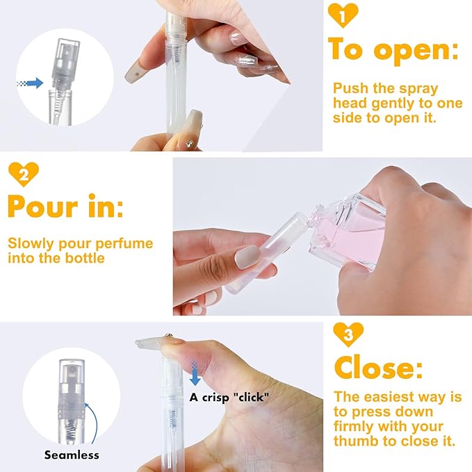 Chiallco Mini Perfume Sample Bottles, 10 Pack 5 ml Plastic Small Perfume Spray Bottle, Fine Mist, Portable Perfume Travel Refillable Bottle, Upgraded atomizer sprayer for perfume, Clear