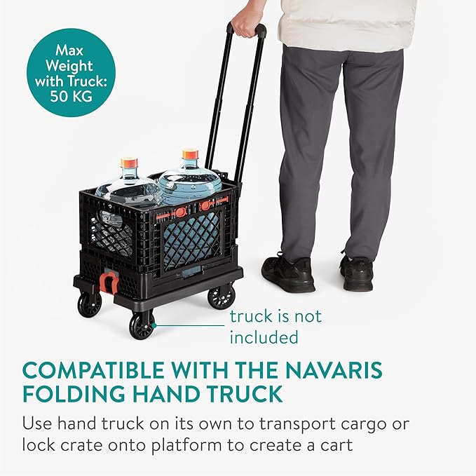 Navaris Collapsible Crate with Rain Cover - Versatile and Space-Saving Transport Box - Ideal for Shopping, Transporting and Travelling - 25L - Black