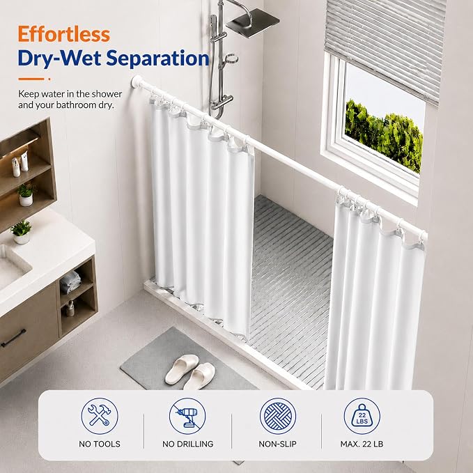 ALLZONE Adjustable Tension Curtain Rod, 2 Pack 42 to 78 Inches, Spring Loaded Curtain Rods No Drilling, Renter Friendly Tension Rod for Windows, Shower, Closet, No Drill, Non-Slip, White
