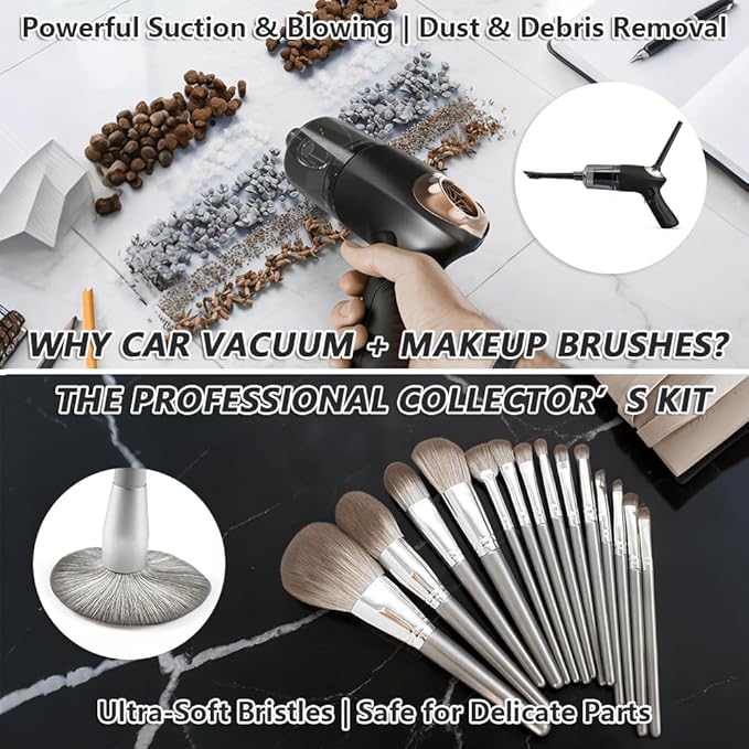 Model Cleaning kit/4-in-1 Portable Car Vacuum & Precision Makeup Brush Set for Action Figures, Statues & Collectibles – Rechargeable Mini Dust Cleaner with Soft Brushes for Safe, Scratch-Free Cleaning