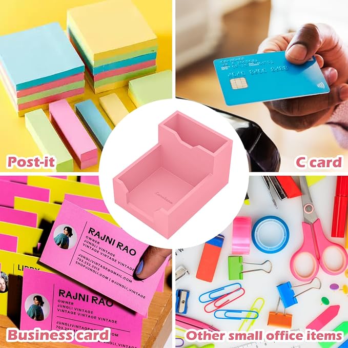 Pink Sticky Note Holder, Silicone Memo Holder with Pen or Card Slots, Sticky Note Dispenser, Fits 3x3 Inches Sticky Notes, Post It Note Dispenser for Office Desk Accessories