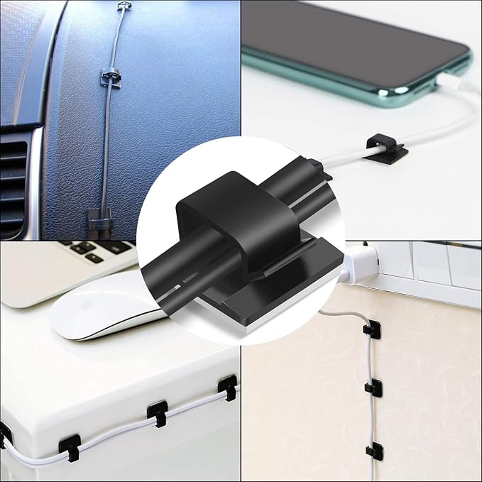 Adhesive Cable Management Wire Clips(Black 100 Pcs),Wires Clips Holders for Cords on wall,Outdoor Cable Clips,Suitable for Under Tables, Cars, Walls, televisions, Christmas Lights