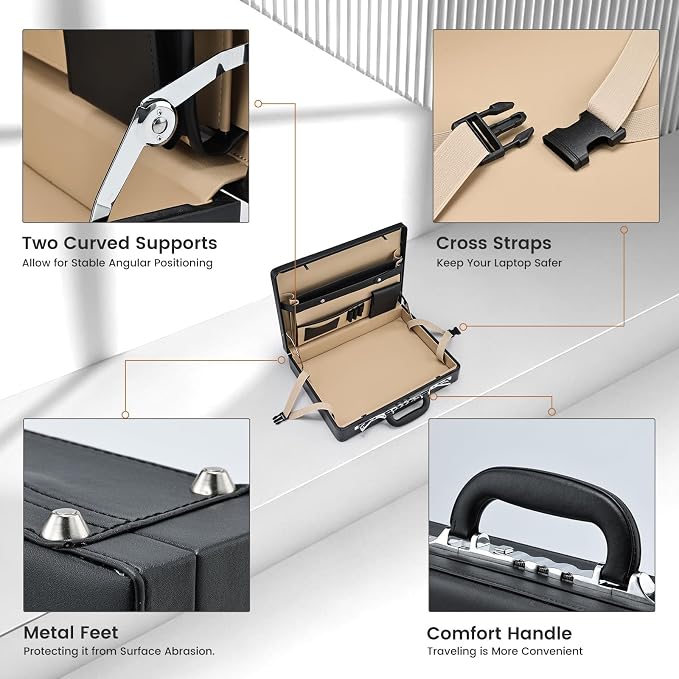 Briefcases for Men Carrying Case Document Attache Case for 16 Inch Laptop Waterproof Faux Leather Multi File Organizer with Anti-Theft Lock Professional Business Case for Work Office Travel, Black