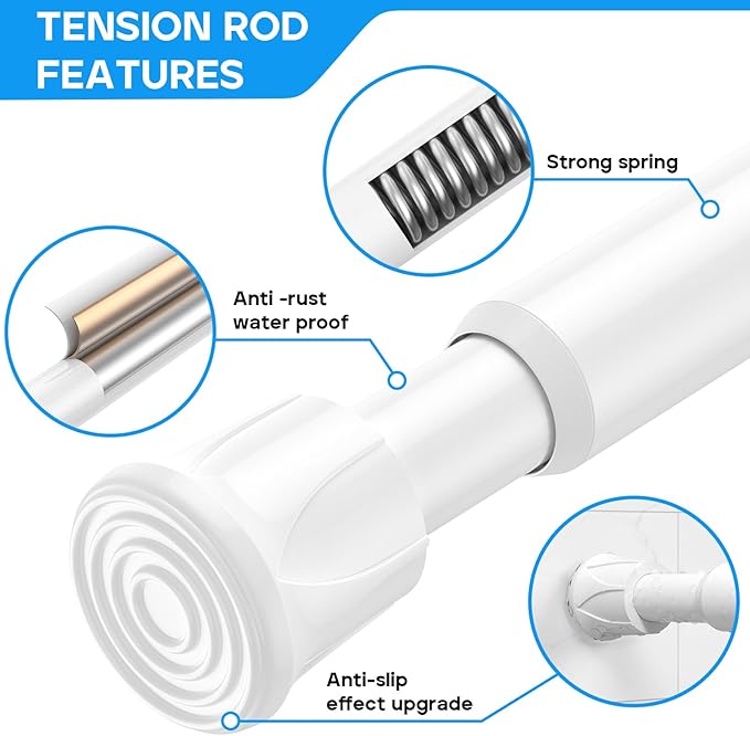 4 Pack White Spring Tension Curtain Rods 28-38 Inches, Spring Loaded Curtain Rods No Drilling, Adjustable Small Tension Rod for Windows, Kitchen, Doorway, Bathroom, Closet