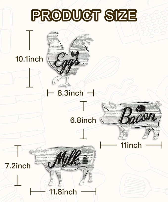 Putuo Decor Kitchen Wall Decor Sign Set Eggs Bacon Milk Rustic Farmhouse Food Theme Wall Art for Home Kitchen Dining Area Apartment Decor
