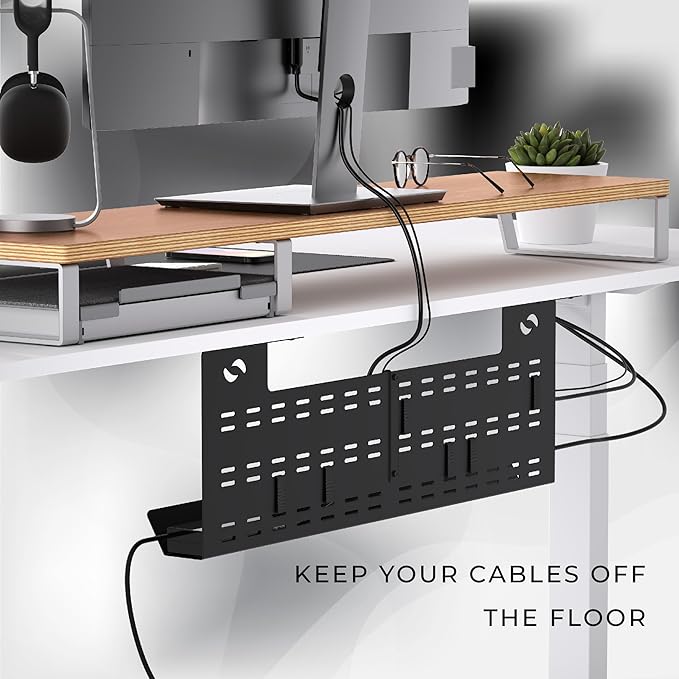 HumanCentric Under Desk Cable Management Tray and Computer Cord Raceway, Underdesk Cord Organizer, Standing Desk Cable and Wire Management, Heavy Duty, Included Straps, Medium, Black