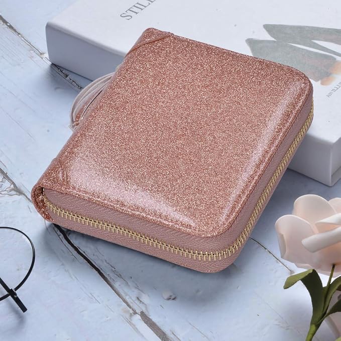 Easyoulife Womens Credit Card Holder Wallet Zip Leather Card Case RFID Blocking (Glitter Gold)