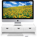 valen Monitor Stand Riser, Computer Laptop Riser Shelf with 3 Organizer Drawers (White, 19.5" L x 7.5" W x 4.7" H) (White)