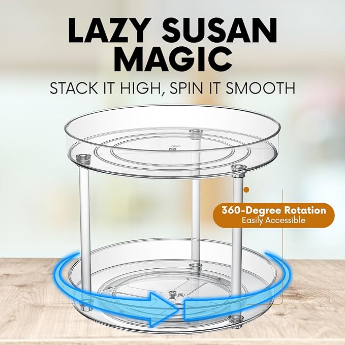 Clear Lazy Susan Turntable Organizer, Rotating Spice Rack Kitchen Pantry Organization and Storage, Medicine Cabinet Organizer, Cosmetic Makeup Organizer for Vanity, Perfume, Bathroom, Refrigerator