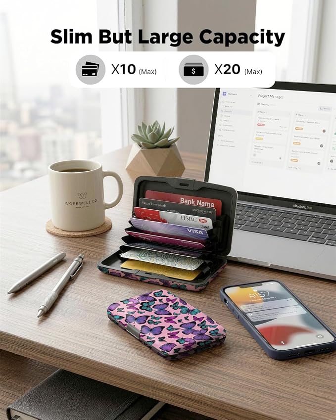 Maicican RFID Blocking Aluminum Credit Card Holder | Slim Metal Wallet for Women & Men, Business Card Case for Travel, Fits Front Pocket, Card holder wallet - Colorful Butterfly