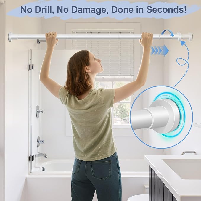 YNL White Shower Curtain Rod 32-80 Inch(2.7-6.6ft), Non Slip, Never Rust, No Drill Stainless Steel Spring Tension Shower Rod, Telescoping Curtain Rod for Bathroom Window Living Room