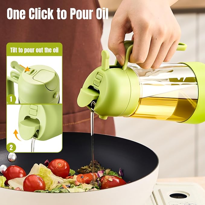 PARACITY Oil Dipenser Bottle with Silicone Bottom, 2 in 1 Olive Oil Sprayer and Dispenser, Oil Spray Bottle 500ML/ 17OZ for Cooking, Kitchen, BBQ, Air Fryer, Salad, Baking(1PC Green)