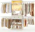 Armocity Wood Closet Organizer System with Sensing Light - 4FT-9FT Expandable Wardrobe Closet with Drawer & 4 Hanging Rods, Heavy Duty Walk-in Closet 1000Lbs for Bedroom Walk-in Closet, White Oak